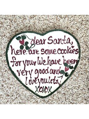 Vintage 1998 Expressly Yours Dear Santa Cookies Heart Shaped Plate 10 1/2 inch